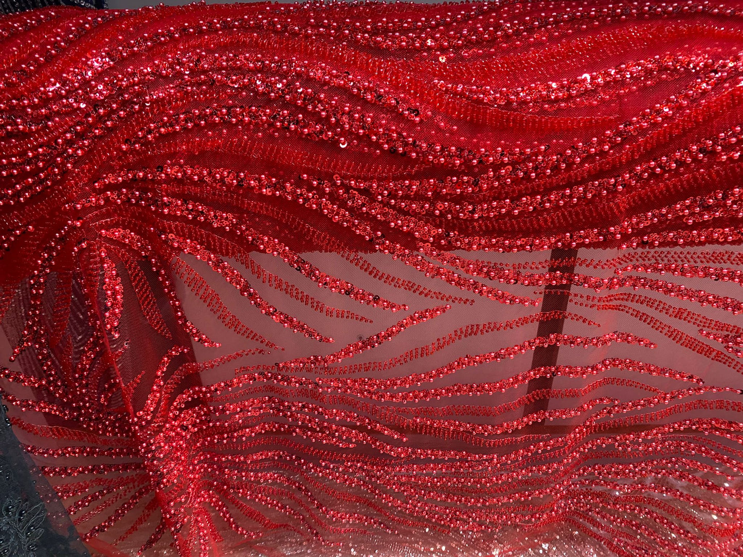 Broderie accesorizată cu paiete si mărgele, Rosu, Model AVA