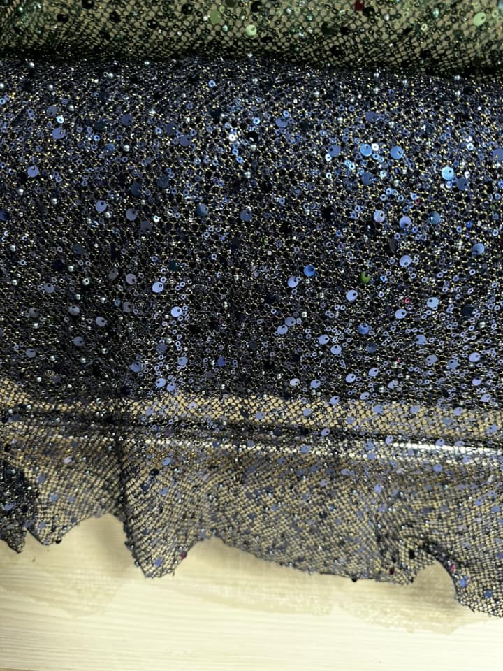 Plasa elastica cu fir lame , paiete si margele, Bluemarin