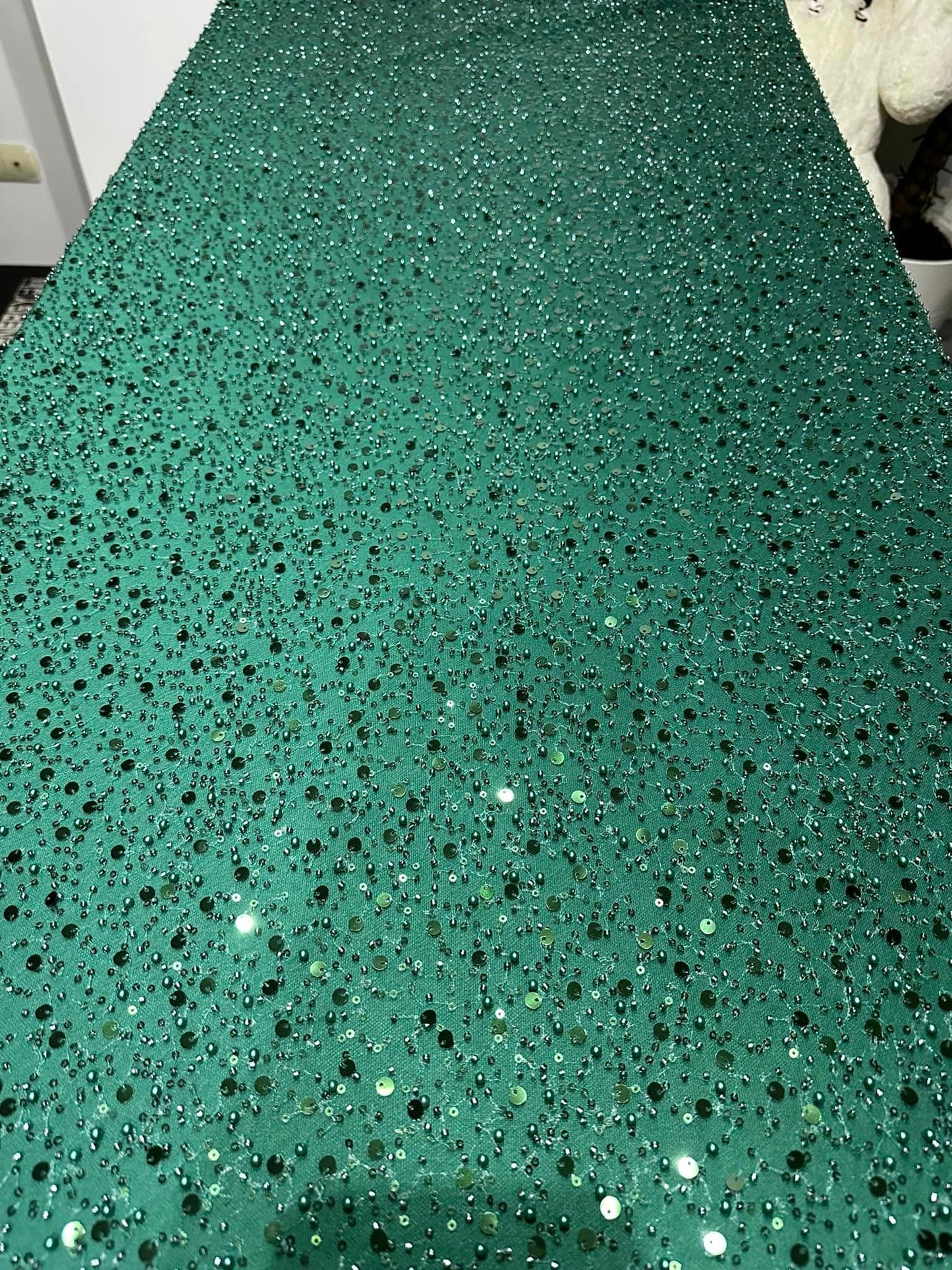 Tulle accesorizat cu paiete si margele, Verde/ MODEL BIG