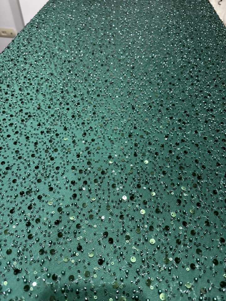 Tulle accesorizat cu paiete si margele, Verde/ MODEL BIG