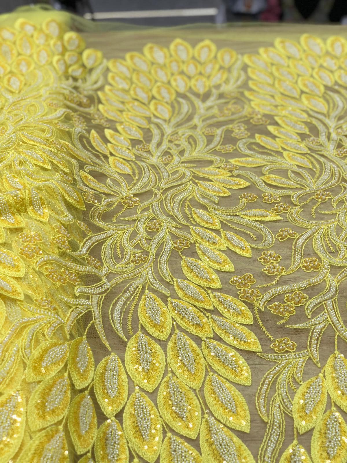 Broderie accesorizata cu paiete si margele , Galben - MODEL ANGEL LEAVES - COLORFUL