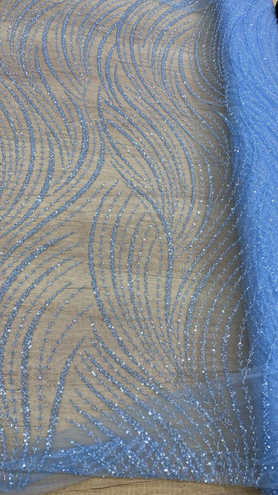 Broderie accesorizata cu paiete si margele, Blue - MODEL ARRY