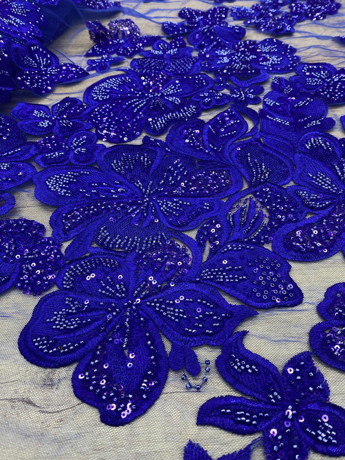 Broderie accesorizata cu paiete si margele , Albastru Royal - MODEL MELLY