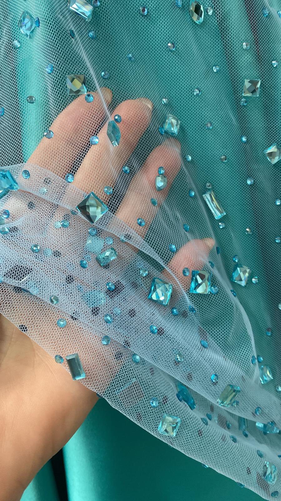Tulle accesorizat cu pietre si cristale , Blue / MODEL SEDA
