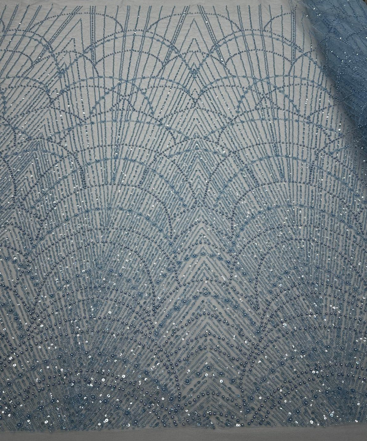 Broderie Premium accesorizata cu paiete si margele, Blue / MODEL DALIA