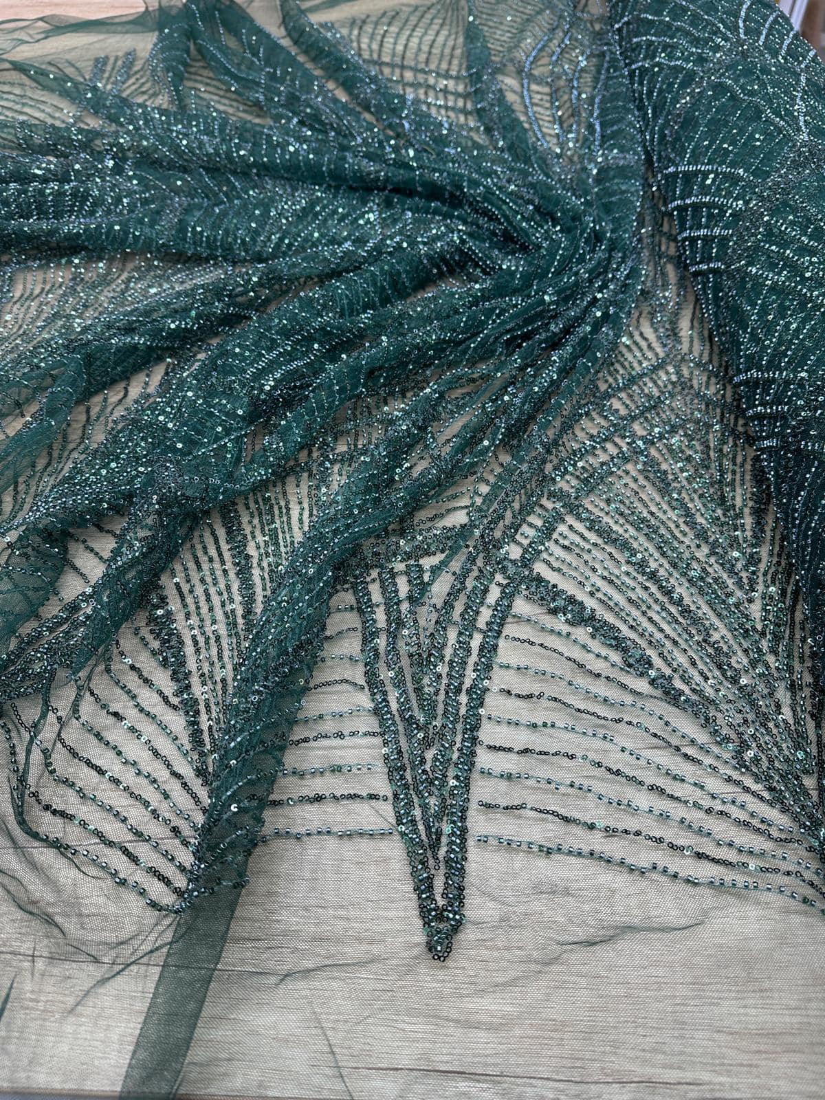 Broderie accesorizata cu paiete si margele, Verde - MODEL SELLY