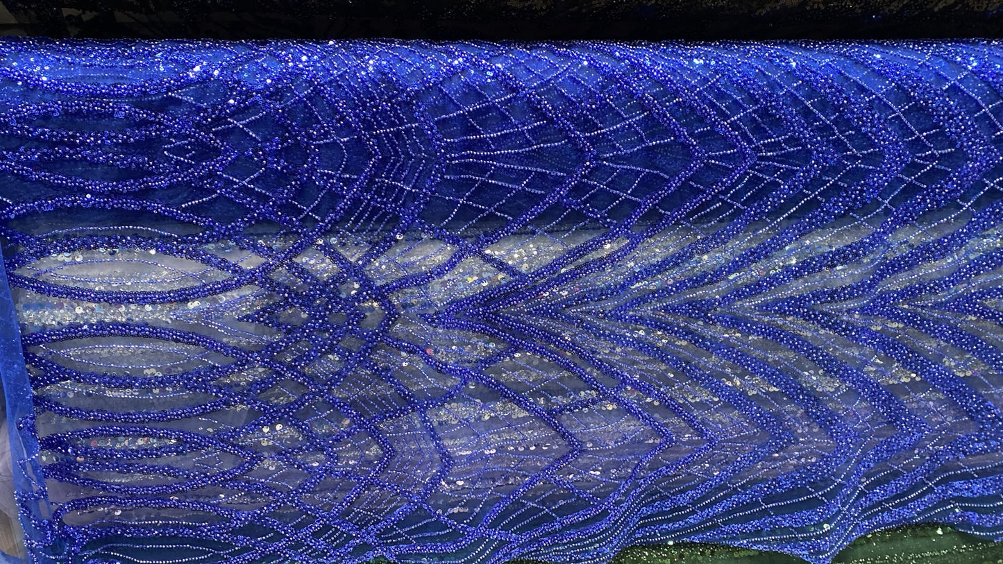 Broderie accesorizata cu margele, Albastru Royal - MODEL BONITA