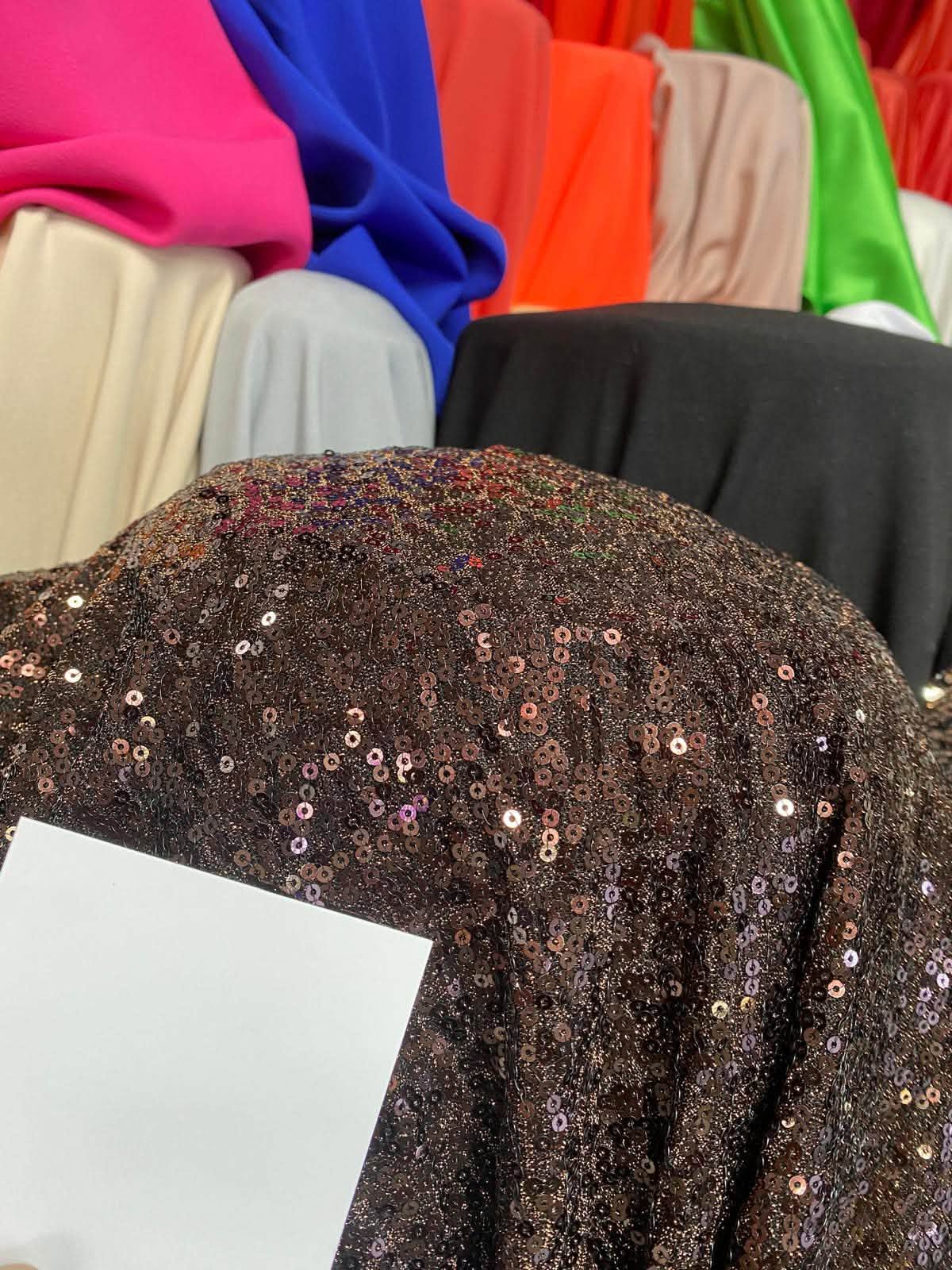 Lurex cu fir lame si paiete, elastic, creponat, Maro