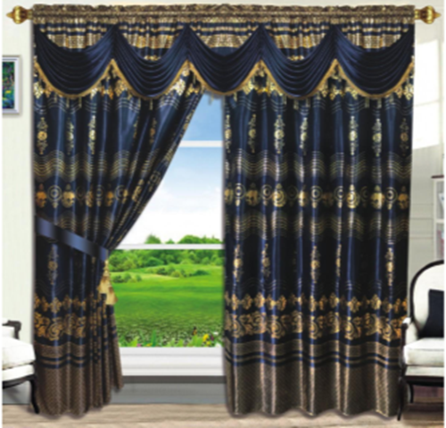 Set draperie tip Jacquard, 300 x 250, albastru-auriu , set12