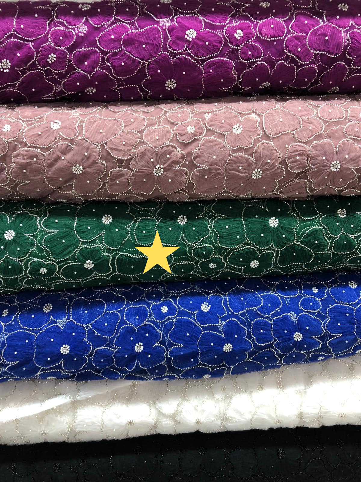 Broderie pe tulle cu floricele, Verde-inchis