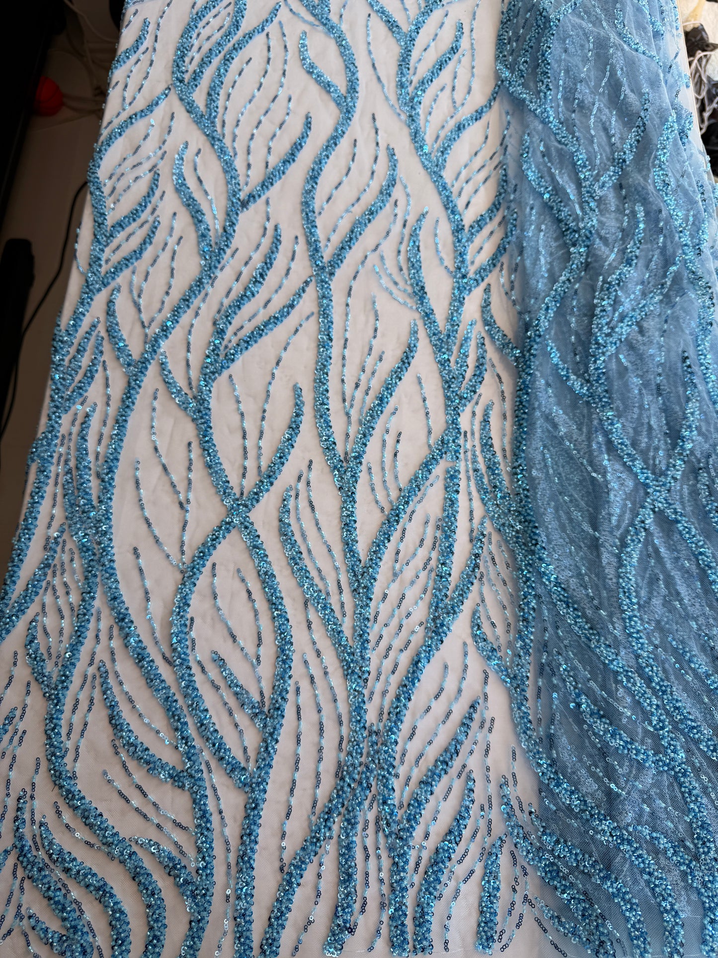 Broderie accesorizata cu paiete si margele, Blue - MODEL BEAUTY