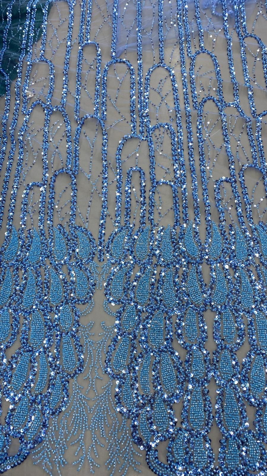 Broderie accesorizata cu paiete si margele, Blue - MODEL LANA