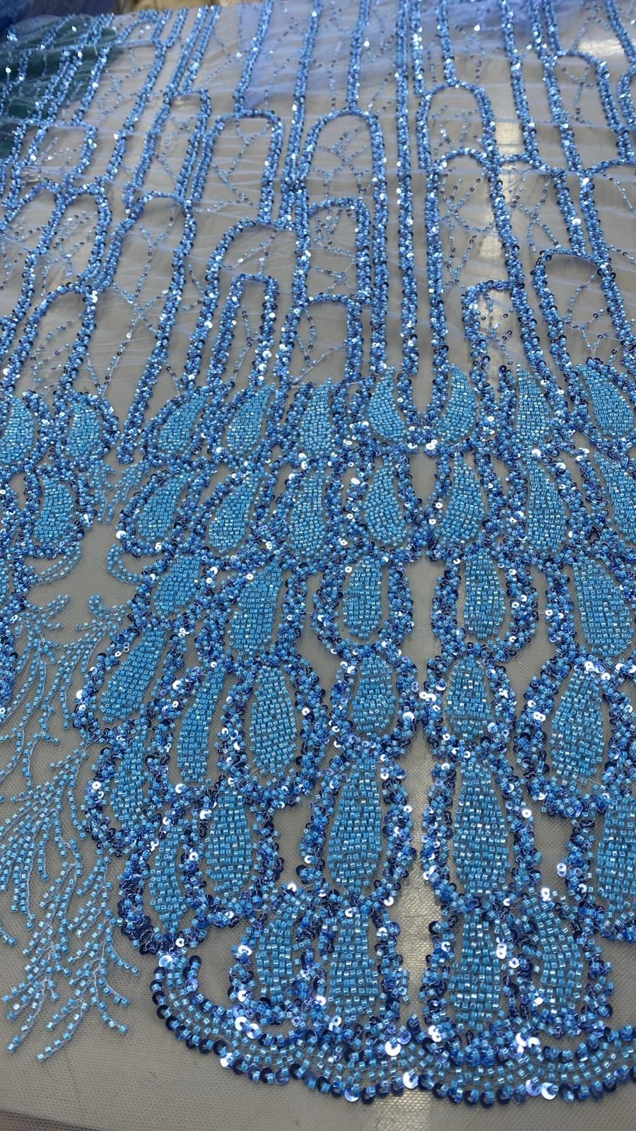 Broderie accesorizata cu paiete si margele, Blue - MODEL LANA