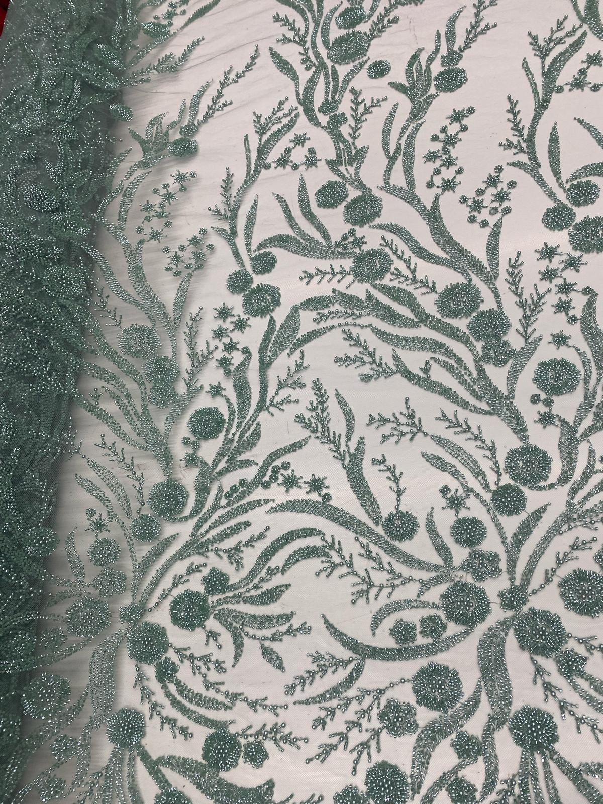 Broderie accesorizata cu margele, Verde Mint - MODEL SONIA