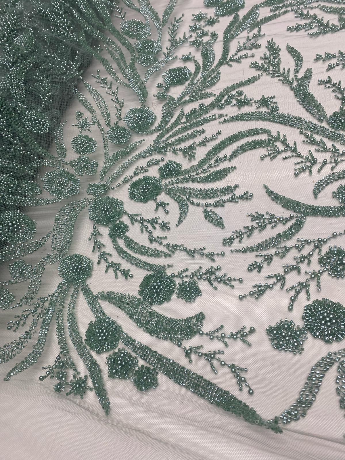 Broderie accesorizata cu margele, Verde Mint - MODEL SONIA