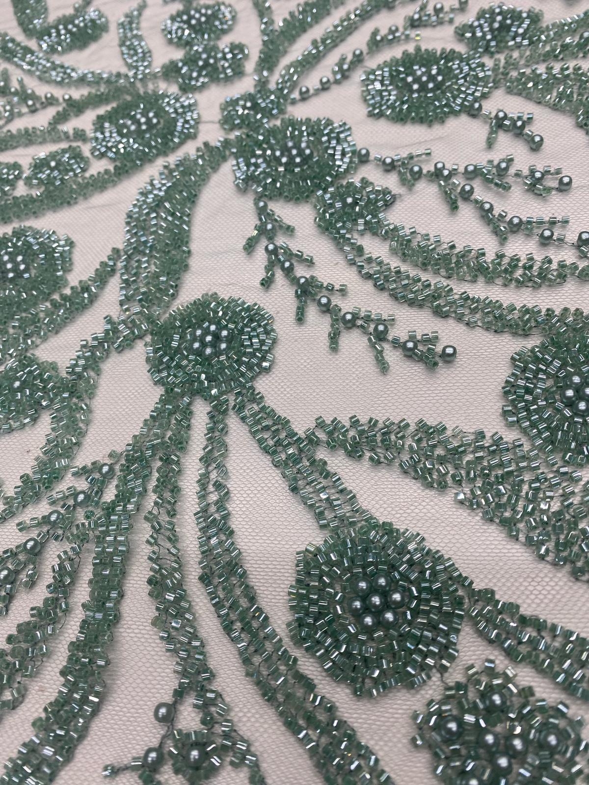 Broderie accesorizata cu margele, Verde Mint - MODEL SONIA