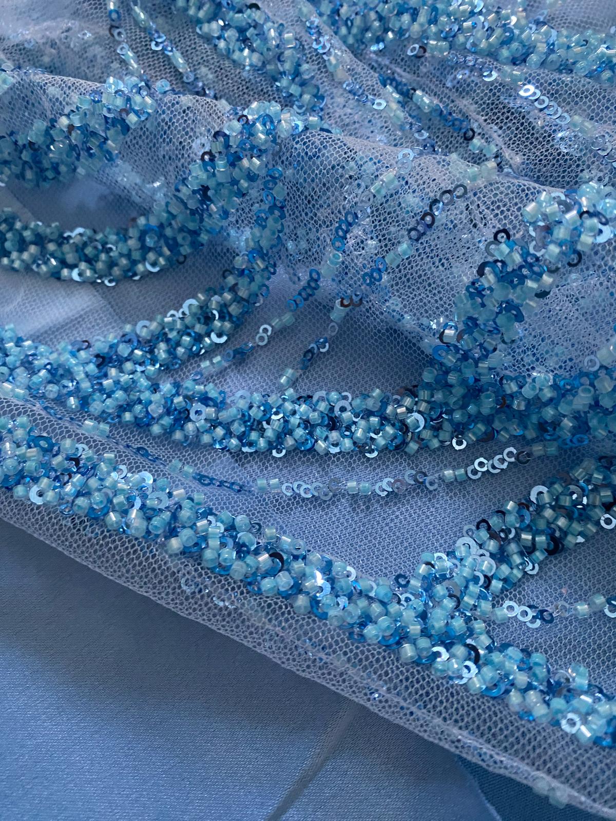 Broderie accesorizata cu paiete si margele, Blue - MODEL BEAUTY