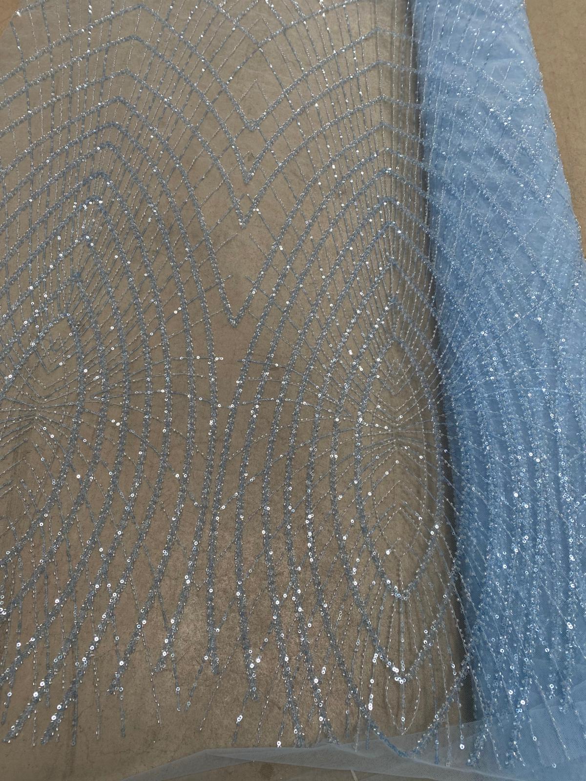 Broderie accesorizata cu paiete si margele , Blue - MODEL ELEM - CUPON DISPONIBIL 1M