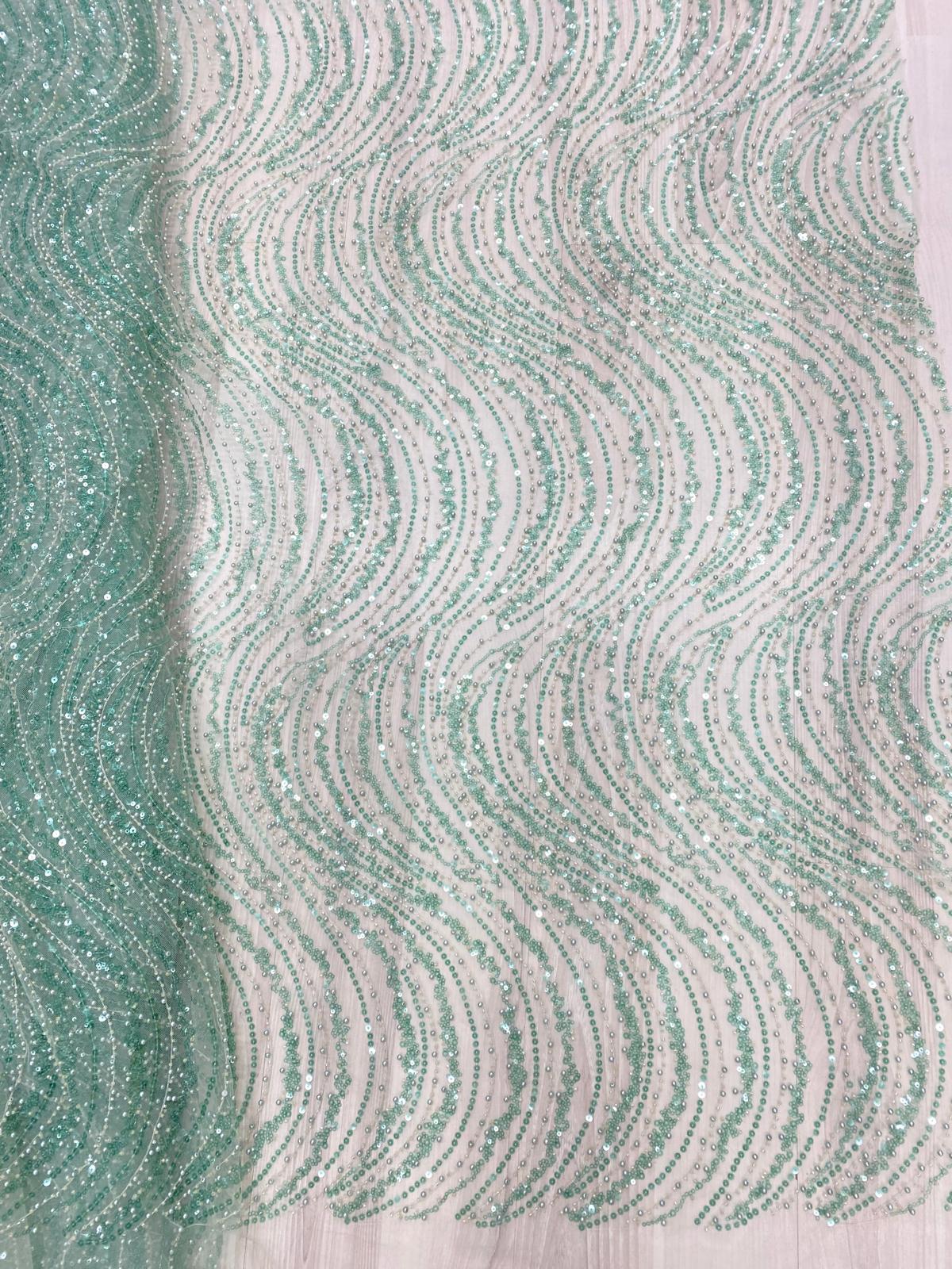 Broderie accesorizata cu paiete si margele, Verde Aqua - MODEL EMY