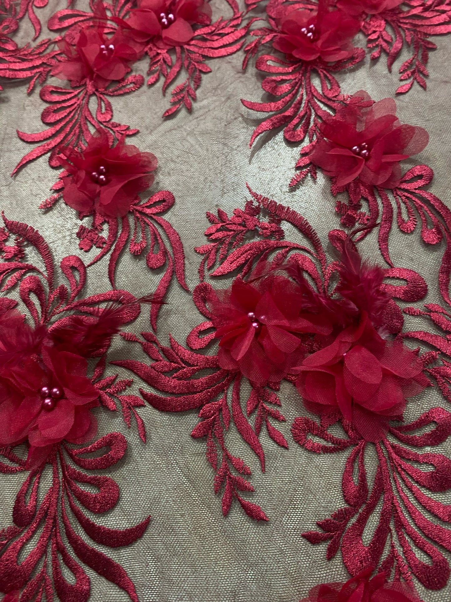 Broderie accesorizata cu flori 3D, Bordeaux - MODEL ANYA