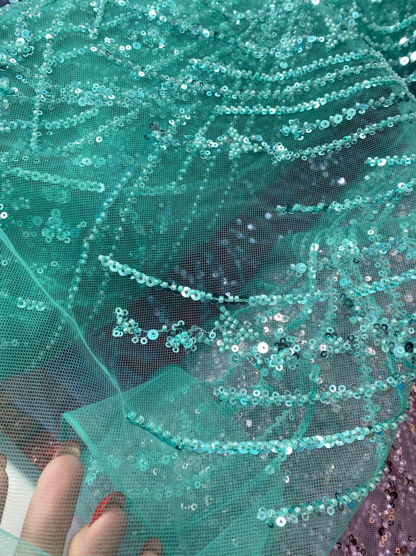 Broderie accesorizata cu paiete si margele , Turqoise - MODEL ELSIE