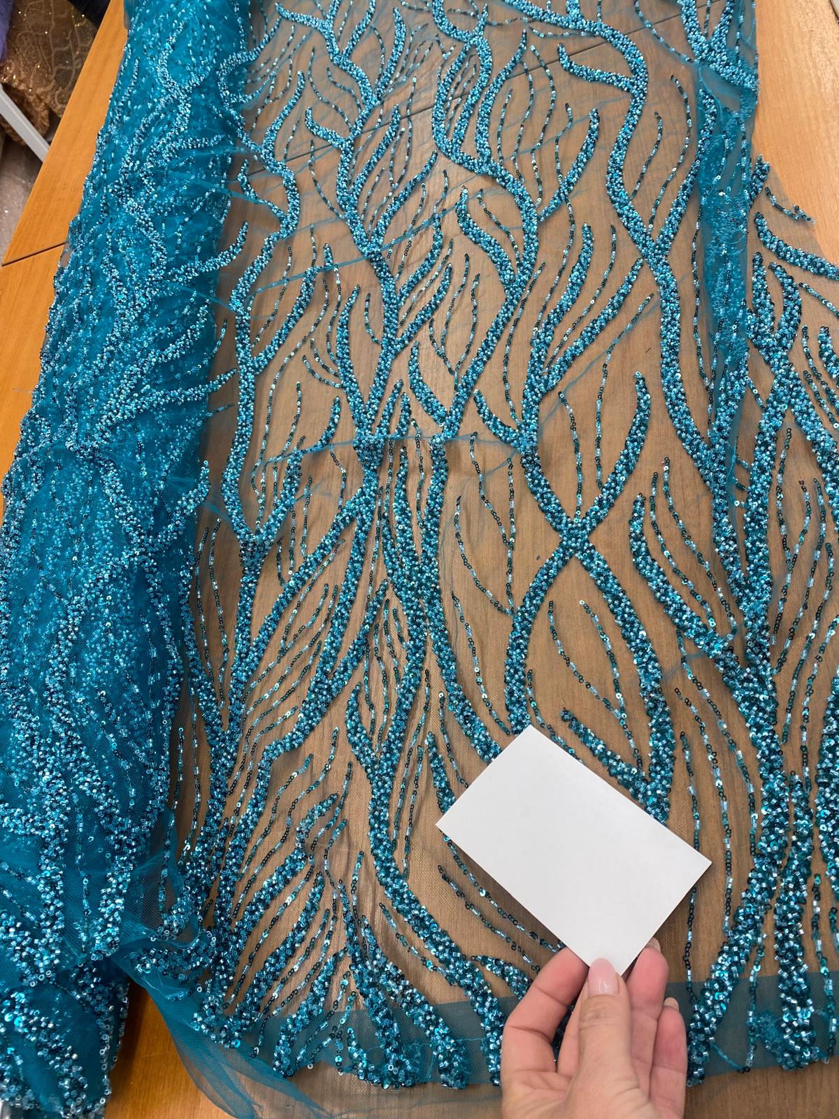 Broderie accesorizata cu paiete si margele, Turqoise - MODEL BEAUTY