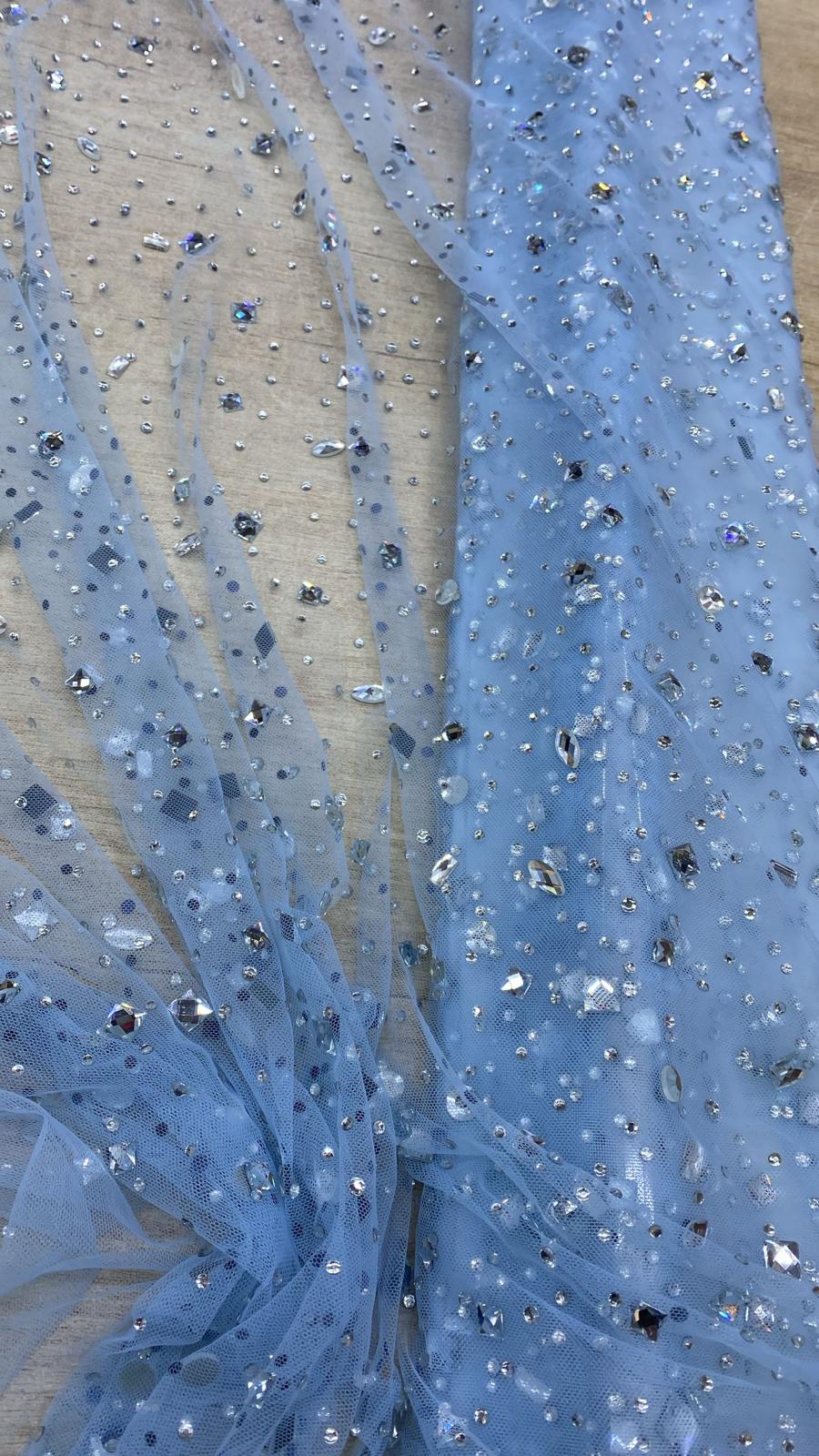 Tulle accesorizat cu pietre si cristale , Blue / MODEL SEDA