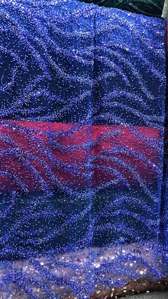Broderie accesorizata cu paiete si margele , Albastru-royal / MODEL ELLA