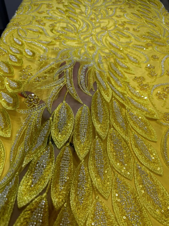 Broderie accesorizata cu paiete si margele , Galben - MODEL ANGEL LEAVES - COLORFUL