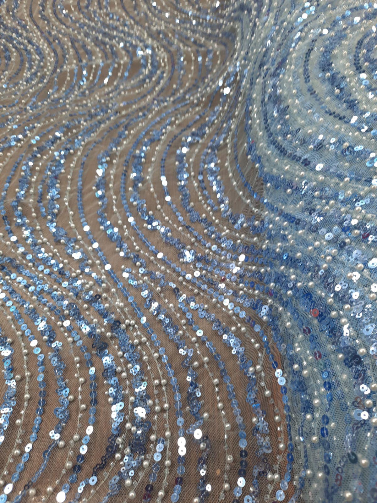 Broderie accesorizata cu paiete si margele, Blue / MODEL EMY