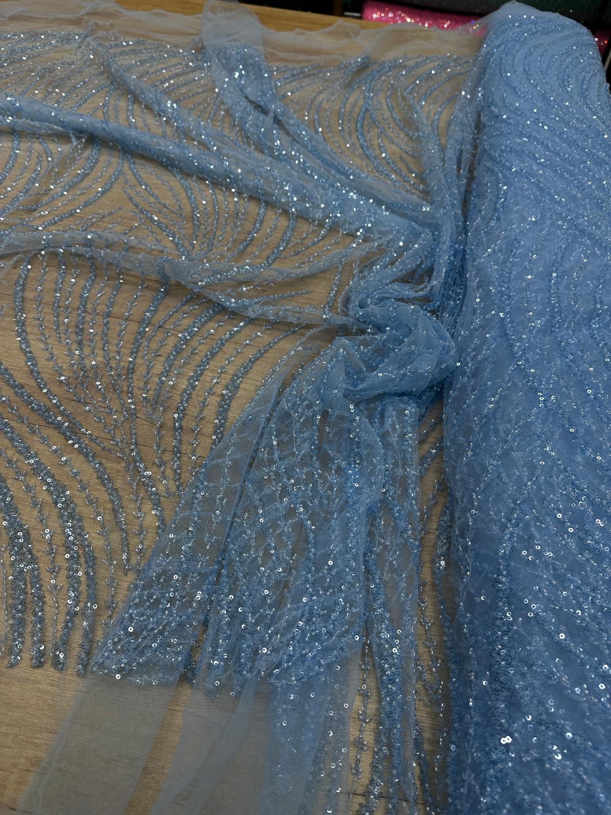 Broderie accesorizata cu paiete si margele, Blue - MODEL ARRY