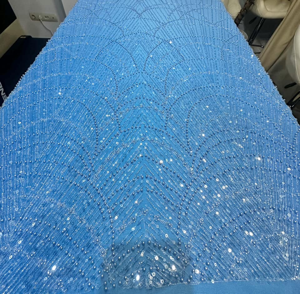 Broderie Premium accesorizata cu paiete si margele, Blue / MODEL DALIA