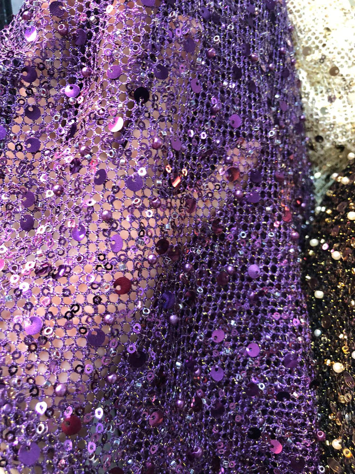 Plasa elastica cu fir lame , paiete si margele , Mov