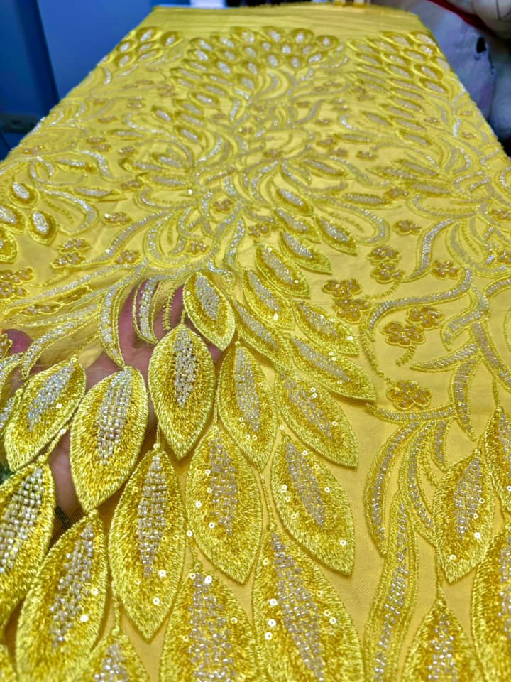 Broderie accesorizata cu paiete si margele , Galben - MODEL ANGEL LEAVES - COLORFUL