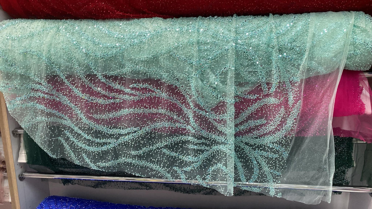 Broderie accesorizata cu paiete si margele , Verde Mint - MODEL ELLA