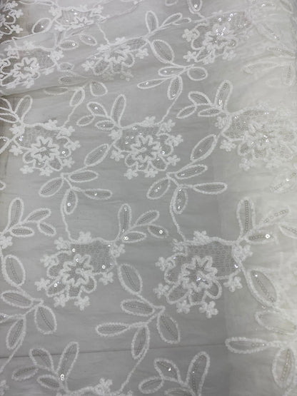 Broderie pe organza cu paiete, Model Elara, Off-White