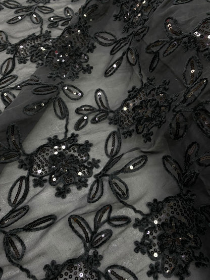 Broderie pe organza cu paiete, Model Elara, Negru