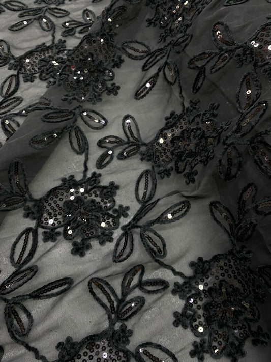 Broderie pe organza cu paiete, Model Elara, Negru
