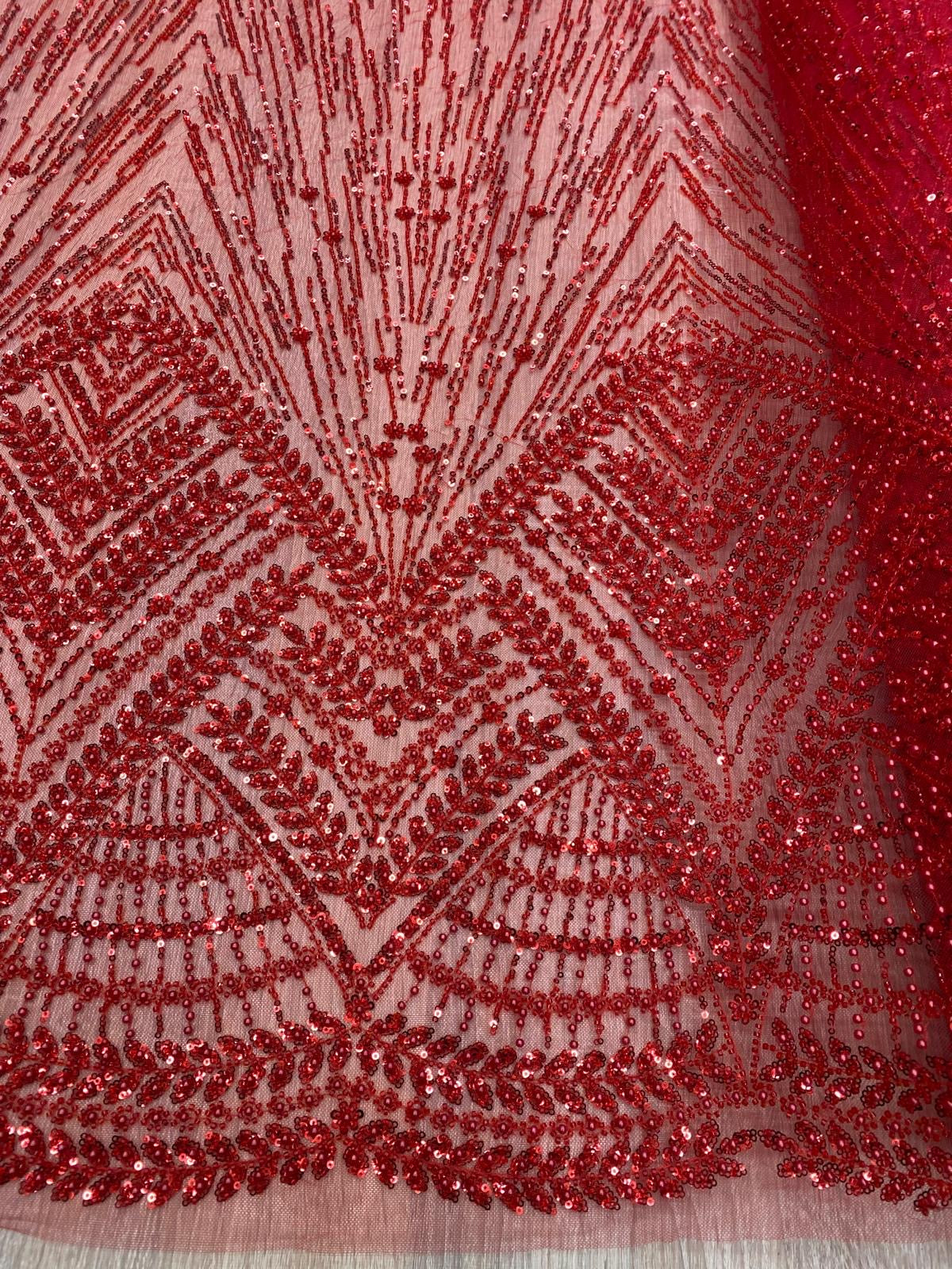 Broderie premium accesorizată cu perle, paiete si mărgele, Rosu, model Zafira