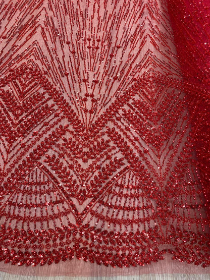 Broderie premium accesorizată cu perle, paiete si mărgele, Rosu, model Zafira