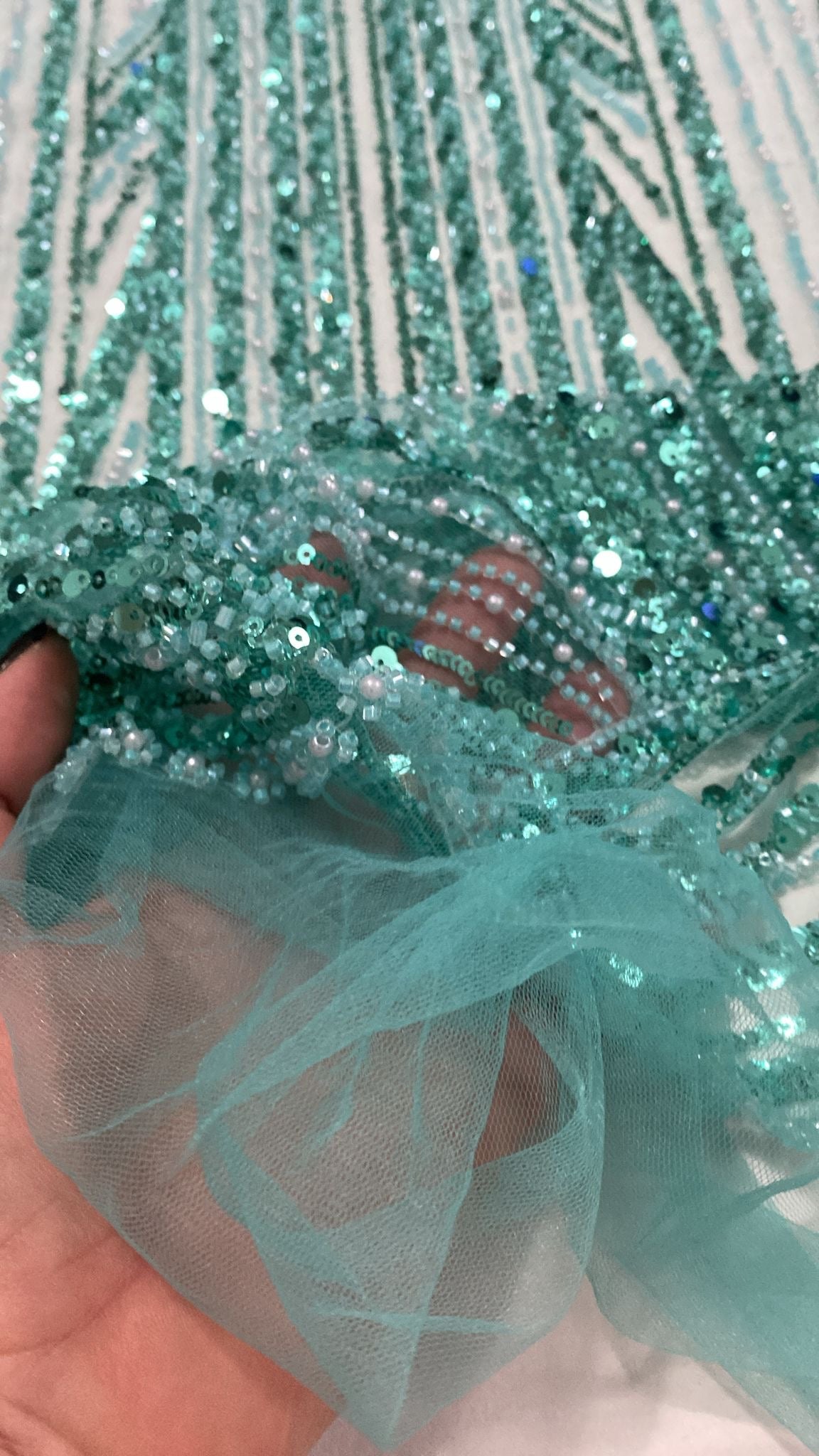 Broderie accesorizata cu paiete si margele, Verde Aqua , MODEL ZOE
