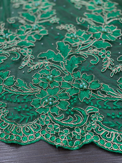 Broderie pe tulle cu margele, Verde, model 3D