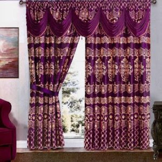 Set draperie tip Jacquard, 300 x 250, mov - auriu, set10