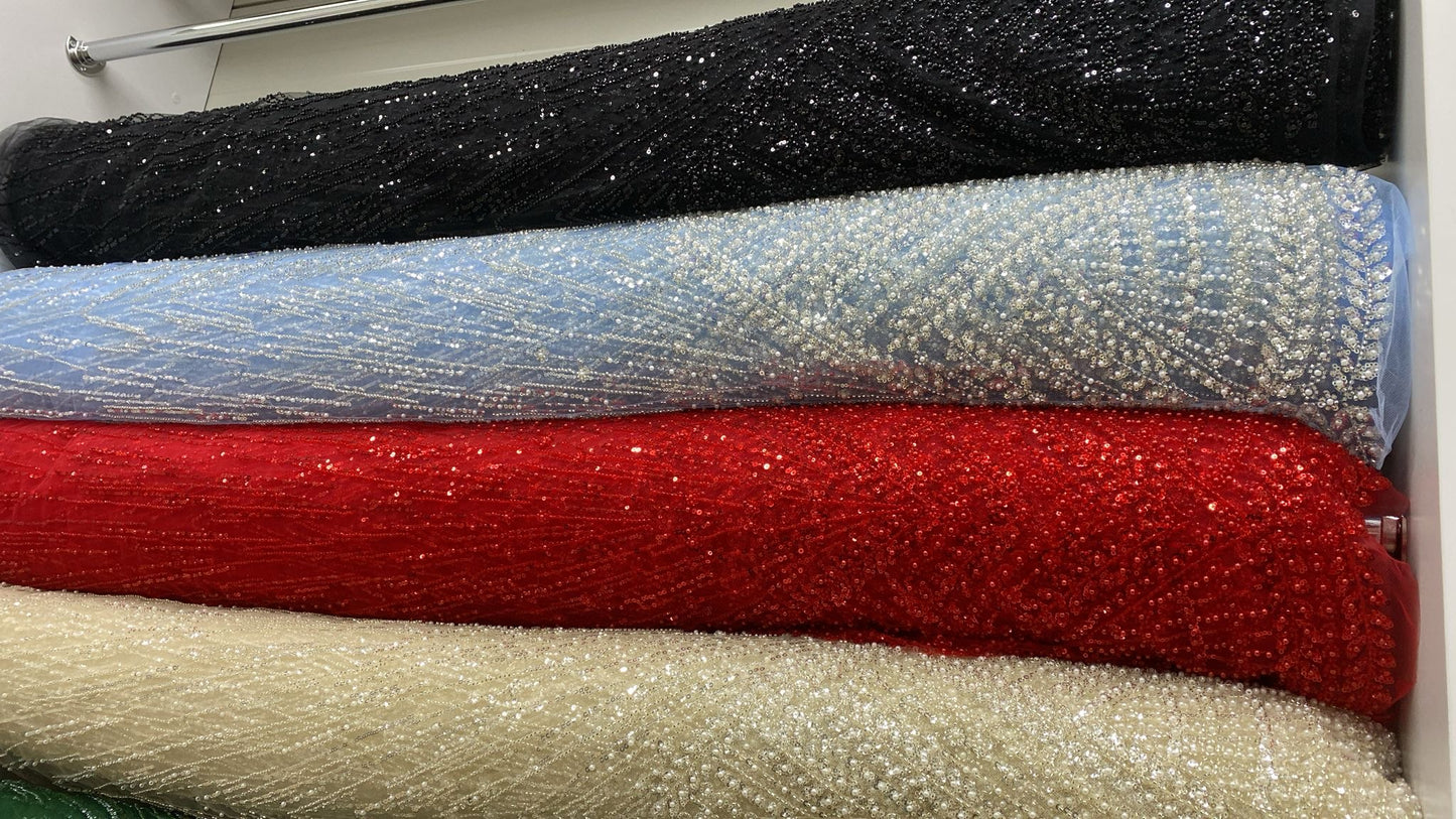 Broderie premium accesorizată cu perle, paiete si mărgele, Negru, model Zafira