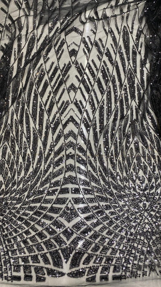 Broderie accesorizata cu paiete si margele, Negru - MODEL NUR