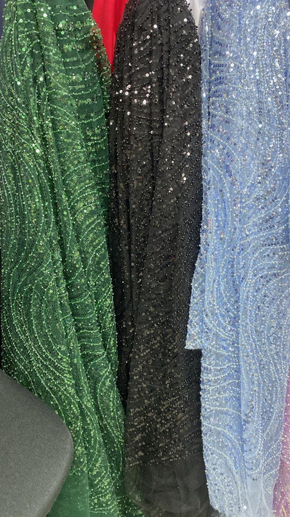 Broderie accesorizata cu paiete si margele, Bleu / MODEL EMY