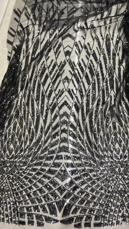 Broderie accesorizata cu paiete si margele, Negru - MODEL NUR