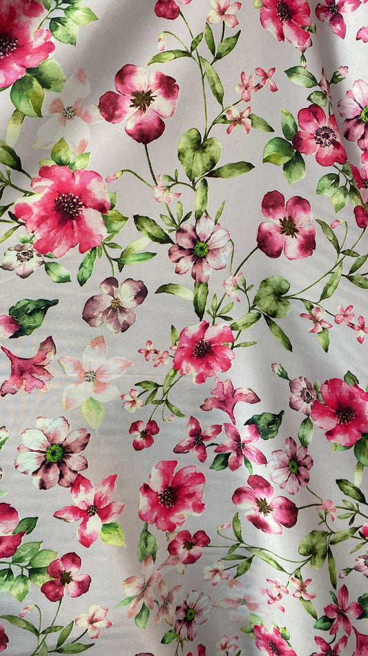 Matase sintetica, imprimata cu floricele - MODEL SILKA 2