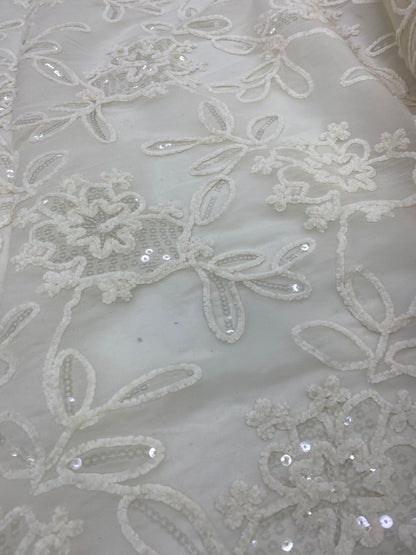 Broderie pe organza cu paiete, Model Elara, Crem