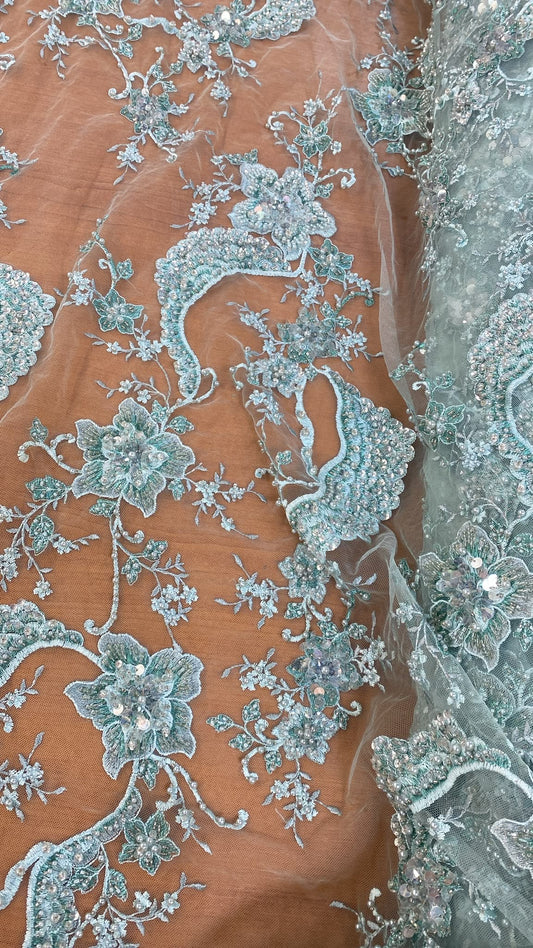 Broderie accesorizata cu margele tubulare, Verde Mint - MODEL ZEYNEP